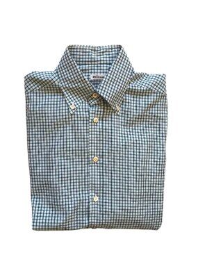 KITON Button Down Sport Shirt Mens 41 16 Green White Blue Check Cotton $795